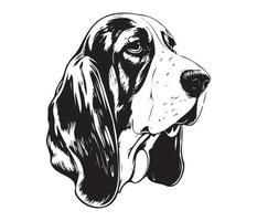 bassetto cane da caccia viso, sagome cane viso, nero e bianca bassetto cane da caccia vettore