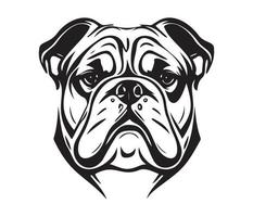 bulldog viso, silhouette cane viso, nero e bianca bulldog vettore