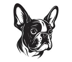 francese bulldog viso, silhouette cane viso, nero e bianca francese bulldog vettore