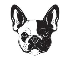 francese bulldog viso, silhouette cane viso, nero e bianca francese bulldog vettore
