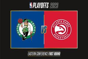 boston celtici vs atlanta falchi, 2023 nba playoff. torneo di il nazionale pallacanestro associazioni 2022-23 stagione. tbilisi, Georgia - aprile 14, 2023. vettore