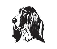 bassetto cane da caccia viso, sagome cane viso, nero e bianca bassetto cane da caccia vettore