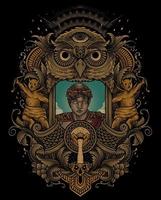 illustrazione vettore helios Dio di sole greco mitologia con Vintage ▾ incisione ornamento telaio Perfetto per il tuo merce e t camicia