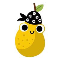 vettore divertente kawaii Pera icona. pirata frutta illustrazione. comico pianta frutta con occhi, pirata cappello e bocca isolato su bianca sfondo. salutare estate giardino cibo clipart.