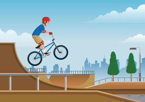 bambini umping su bmx bicicletta a il Skate park vettore