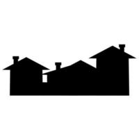 città Visualizza, tetti e camini, gruppo di case, vettore icona, nero silhouette
