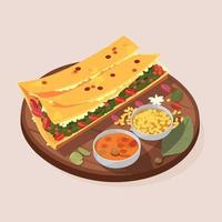 masala dosa con sambhar illustrazione, indiano cibo vettore
