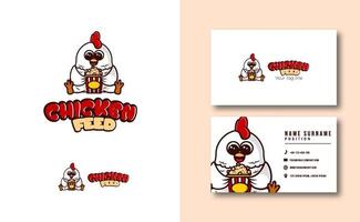 modello di biglietto da visita logo mascotte popcorn pollo carino mangiare vettore