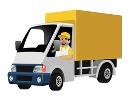 contento lavoratore guida consegna camion scatola vettore