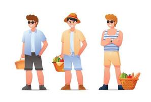 personaggi uomo picnic su estate vacanze vettore illustrazione