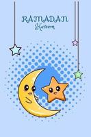 carino luna e stella a ramadan kareem cartoon illustrazione vettore