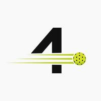 lettera 4 pickleball logo simbolo. salamoia palla logotipo vettore modello