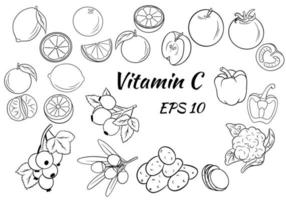 set di frutta e verdura e bacche. vitamina C. cibo salutare. grande collezione. vettore