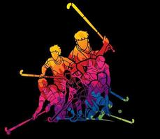 campo hockey sport maschio Giocatori mescolare azione vettore