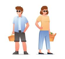 personaggi persone picnic su estate vacanze vettore illustrazione