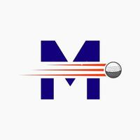 lettera m golf logo design. iniziale hockey sport accademia cartello, club simbolo vettore