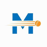 iniziale lettera m cricket logo concetto con palla icona per cricket club simbolo vettore