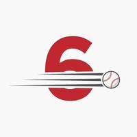 iniziale lettera 6 baseball logo con in movimento baseball icona vettore