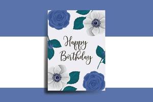 saluto carta compleanno carta digitale acquerello mano disegnato blu rosa fiore design modello vettore