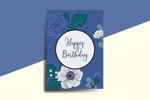 saluto carta compleanno carta digitale acquerello mano disegnato blu rosa fiore design modello vettore