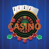 ruota della roulette del casinò con carte da gioco, fiches e dadi su sfondo creativo vettore