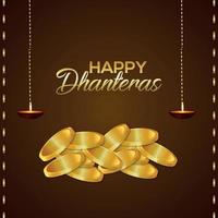 shubh dhanteras celebrazione biglietto di auguri, dhanteras festival indiano sfondo con moneta d'oro vettore