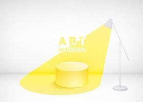 moderno arte studio. giallo leggero individuare emanando a partire dal lampada mescolanza in scena. nero e giallo design contemporaneo vuoto podio. vettore illustrazione