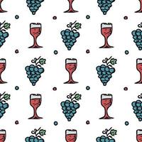 modello di vino senza soluzione di continuità. illustrazione di doodle di vettore con vino e uva. modello con vino