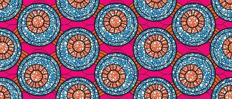 africano etnico tradizionale modello. senza soluzione di continuità bellissimo kitenge, chitenge, ankara stile. moda design nel colorato. geometrico blu cerchio astratto motivo. rosa sfondo. africano cera stampe vettore