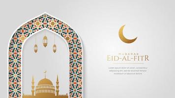 eid al Fitr celebrazione saluti sfondo con moschea e mezzaluna Luna ornamenti vettore