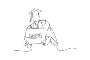 continuo uno linea disegno classe di 2023. congratulazioni laureati. la laurea concetto. singolo linea disegnare design vettore grafico illustrazione.