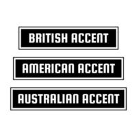 Britannico americano australiano accento linguaggio etichetta icona design vettore