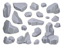 cartone animato roccia pietre, grigio montagna scogliere e massi. vario dimensioni rocce formazione, minerale detriti, rotto calcestruzzo mucchio vettore impostato