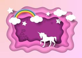 unicorno con stile taglio carta cielo fantasia vettore