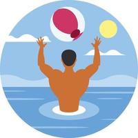 Immagine di un' uomo giocando con un' palla nel il mare vettore
