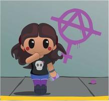 un' disegno di un anarco-femminista dimostratore nel il stile di tradizionale messicano bambole vettore