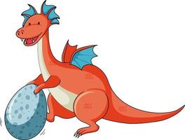 personaggio dei cartoni animati semplice del drago che tiene uovo isolato vettore