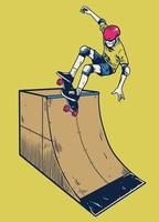 Vintage ▾ illustrazione uomo giocando skateboard su il rampa vettore