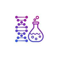 icona di vettore di biotecnologia e test genetici con vetro da laboratorio e dna