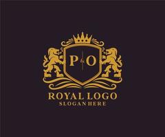 iniziale Po lettera Leone reale lusso logo modello nel vettore arte per ristorante, regalità, boutique, bar, Hotel, araldico, gioielleria, moda e altro vettore illustrazione.