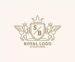 iniziale sb lettera Leone reale lusso stemma araldico logo modello nel vettore arte per ristorante, regalità, boutique, bar, Hotel, araldico, gioielleria, moda e altro vettore illustrazione.