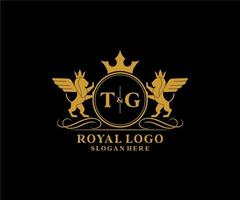 iniziale tg lettera Leone reale lusso stemma araldico logo modello nel vettore arte per ristorante, regalità, boutique, bar, Hotel, araldico, gioielleria, moda e altro vettore illustrazione.