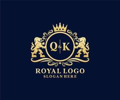 iniziale qk lettera Leone reale lusso logo modello nel vettore arte per ristorante, regalità, boutique, bar, Hotel, araldico, gioielleria, moda e altro vettore illustrazione.