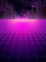 cyberpunk urbano notte scena con griglia pavimento copyspace nel viola tono vettore