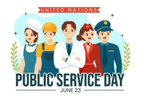 unito nazioni pubblico servizio giorno vettore illustrazione su giugno 23 con pubblici Servizi per il Comunità nel piatto cartone animato mano disegnato manifesto modelli