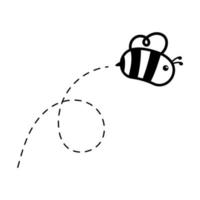 cartone animato carino poco ape volante su il tratteggiata linea per trova dolce miele vettore