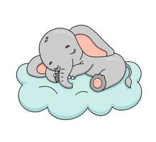 carino sognare bambino elefante su nube. cartone animato mano disegnato vettore illustrazione. bambino animale isolato su bianca
