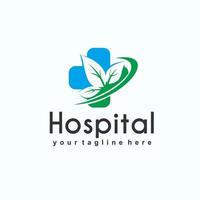 Salute logo design per Ospedale, clinica, farmacia, o Salute prodotti e attività commerciale azienda, con attraversare forma e foglia negativo spazio silhouette vettore