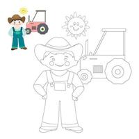 gioco per bambini contadini. pagina da colorare vettore