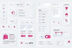 elementi dell'interfaccia utente per il modello di elementi dell'interfaccia utente di design neumorfico dell'app per lo shopping vettore